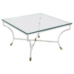 Square Crome Brass Hoof Feet X Base Glass Top Coffee Table