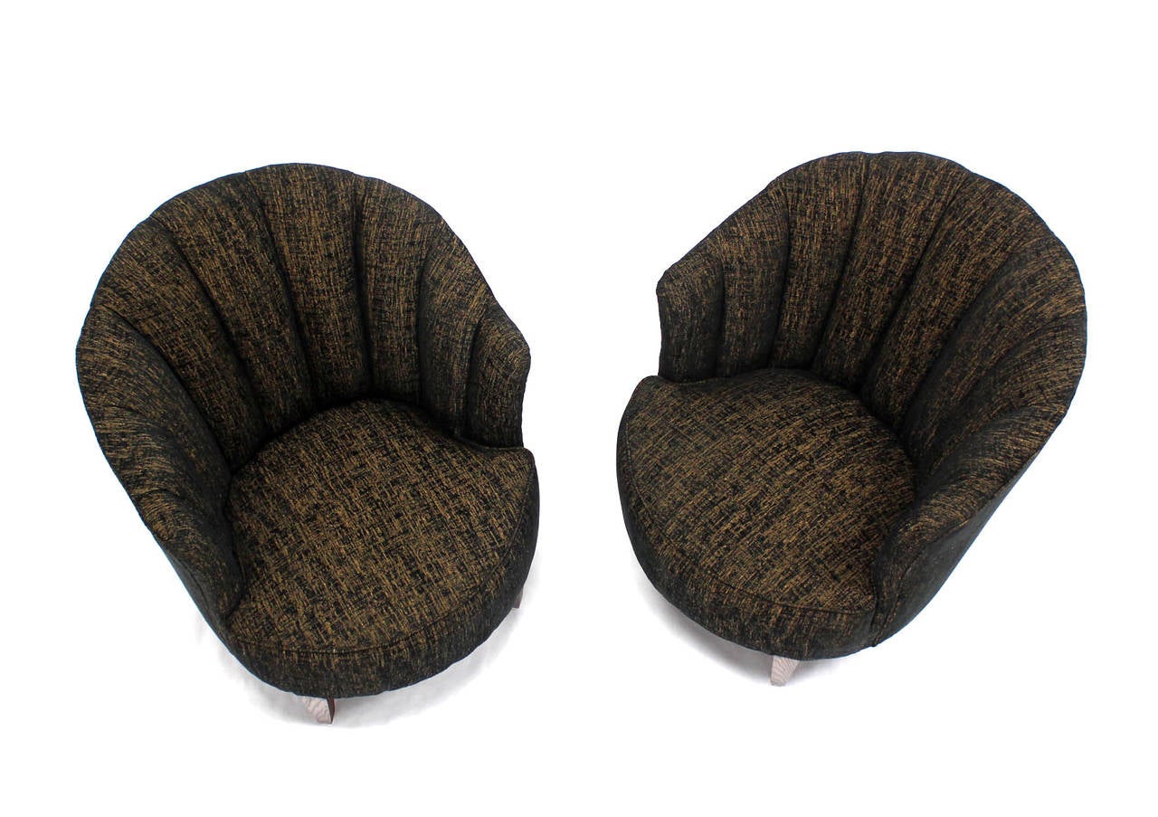 Mid-Century Modern Barrel Scallop Back Ribbed Back Upholstery Wing Chairs NEW UPHOLSTERY For Sale