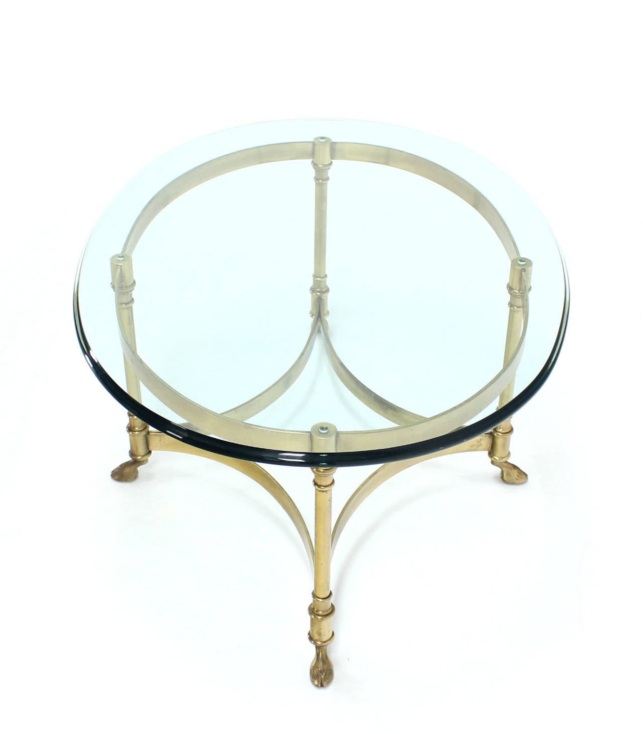 Brass and Glass Oval Hoof Feet Coffee Table 1