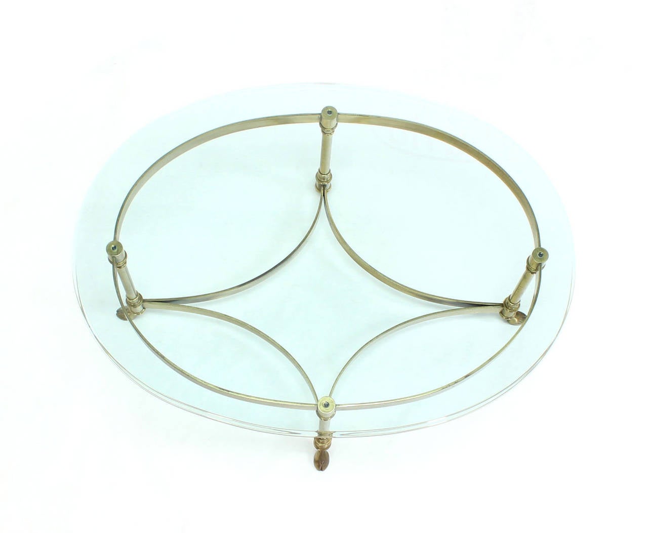 Mid-Century Modern Brass and Glass Oval Hoof Feet Coffee Table