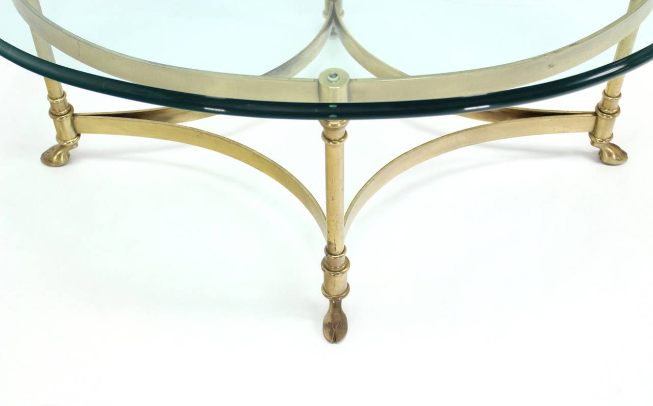 Brass and Glass Oval Hoof Feet Coffee Table 2