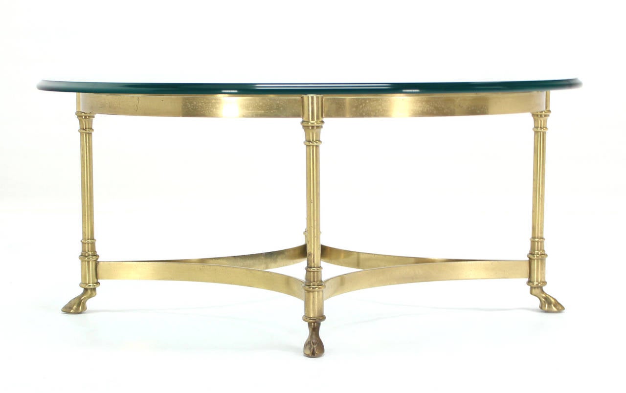 Brass and Glass Oval Hoof Feet Coffee Table 3