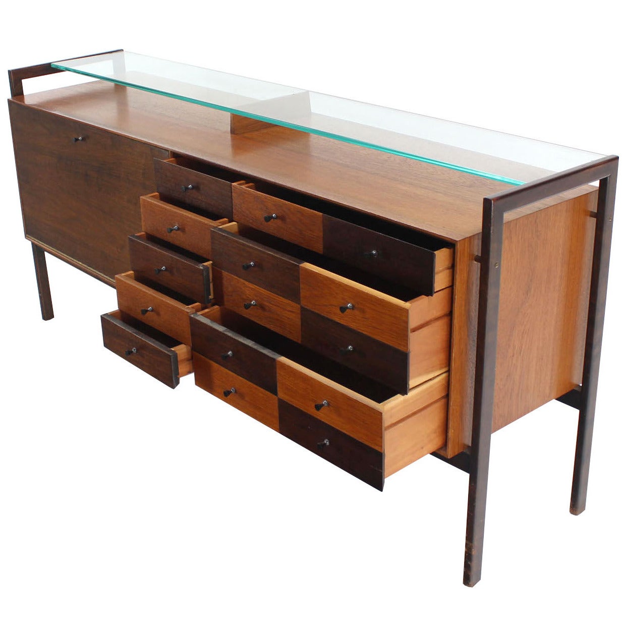 Multi Drawer Drop Front Bar Compartment Glass Shelf Top Long