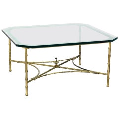 Faux Bamboo and Brass Mid-Century Modern Thick Glass-Top Coffee Table