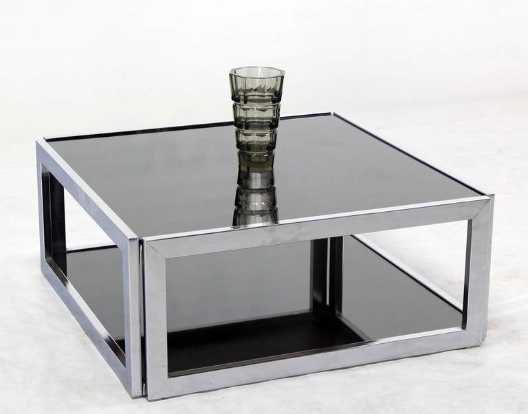 Square Chrome and Smoked Glass Coffee Table MidCentury Modern 2 Tier. For Sale at 1stDibs