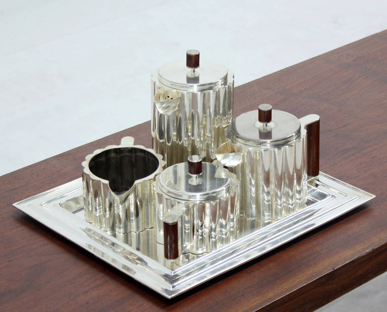 Art Deco Silver Plate Tea Set with Tray at 1stDibs