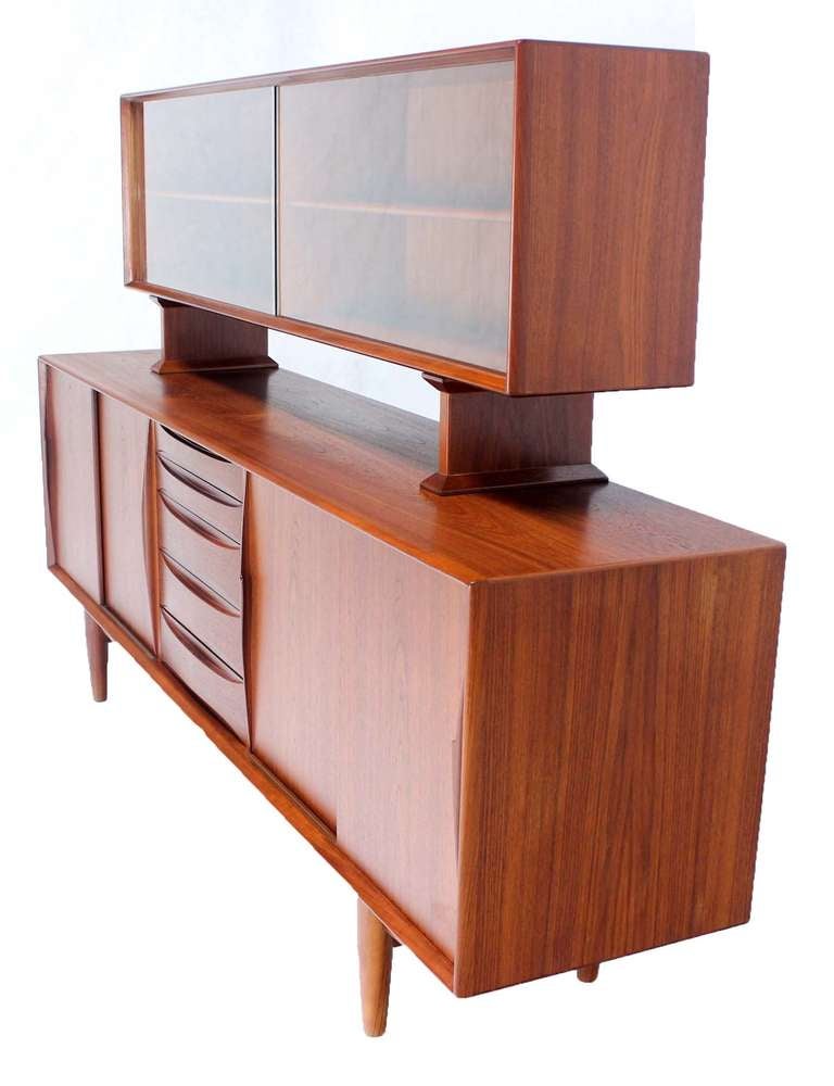 Danish Mid Century Modern Teak Credenza Hutch Dresser 2