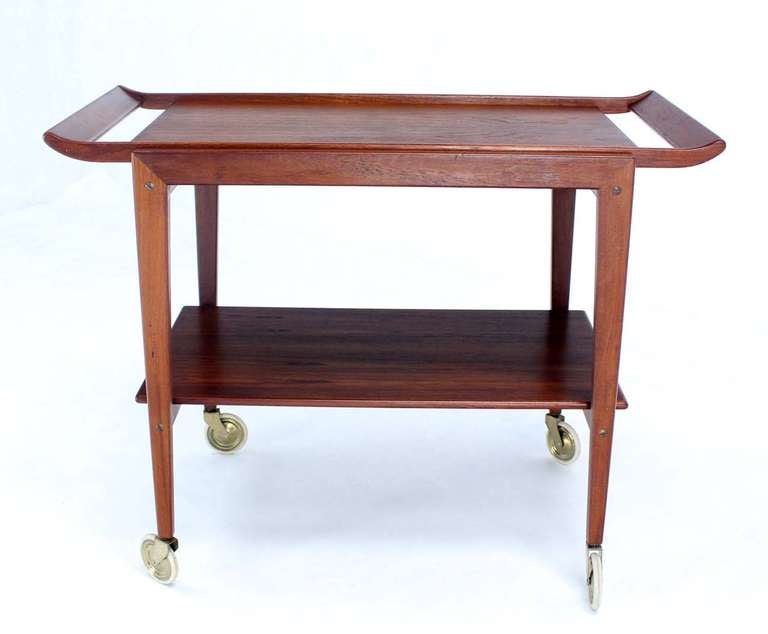Mid Century Danish Modern Teak Rolling Serving Cart