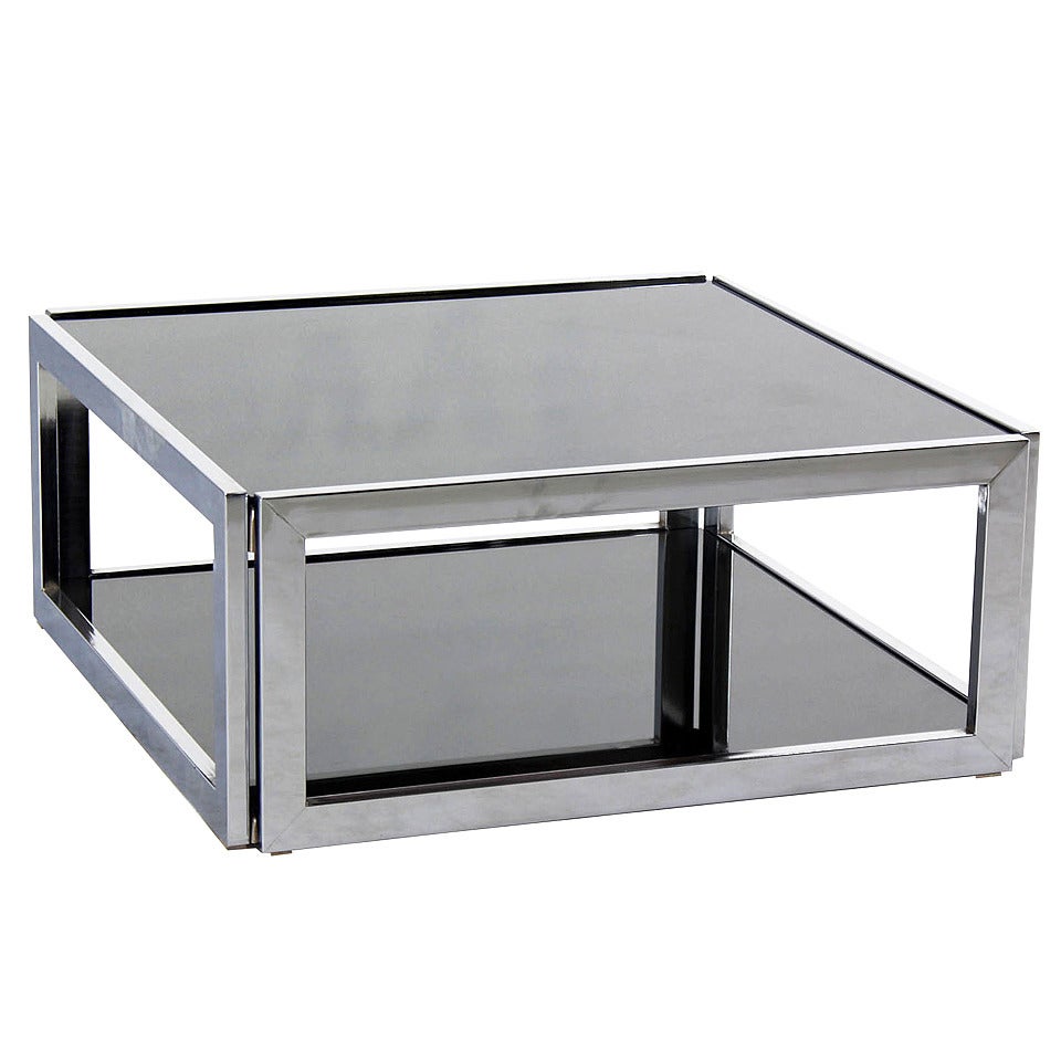 MidCentury Modern French Chrome and Glass TwoTier Coffee Table For Sale at 1stDibs two tier