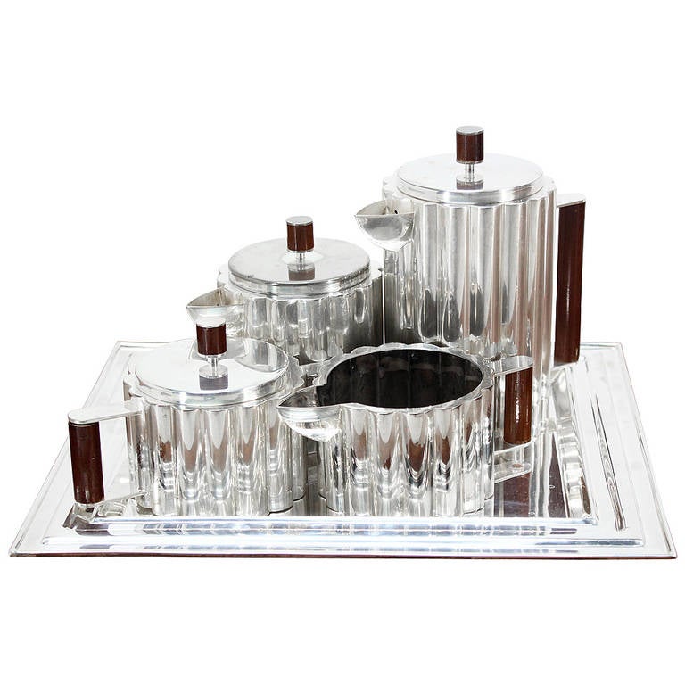 Art Deco Silver Plate Tea Set with Tray at 1stDibs