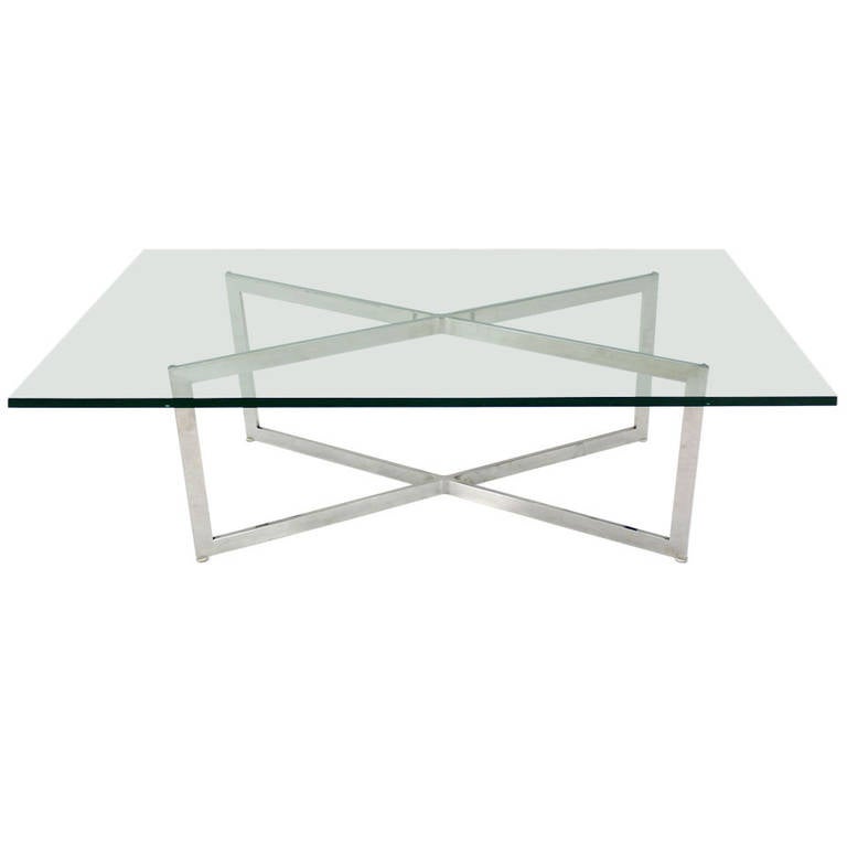 Mid Century Modern Stainless Chrome X Base Coffee Table With Gl Mid Century Modern Stainless Chrome X Base Coffee Table With Gl Top For