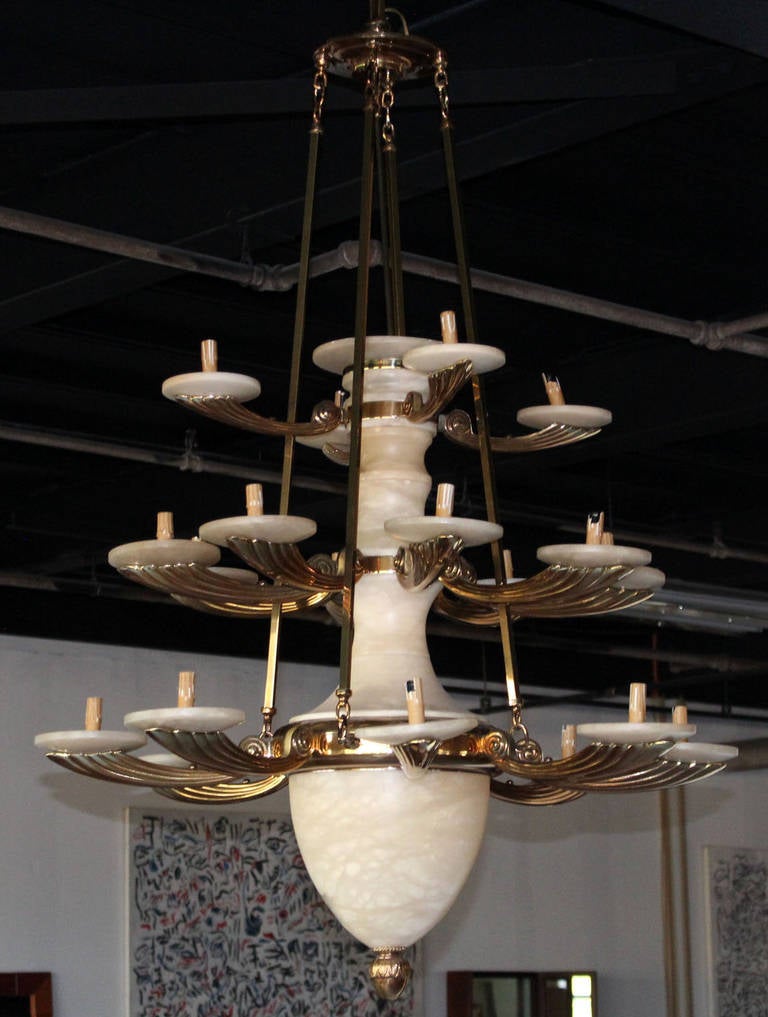 Tall Modern Three-Tier Alabaster Chandelier 2