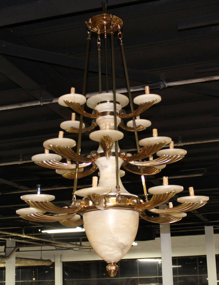 Large alabaster 5' tall chandelier.