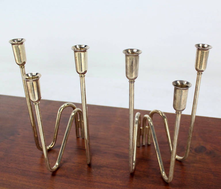 Pair of Italian Silver Plate Candleholders, Mid-Century Modern In Excellent Condition In Rockaway, NJ