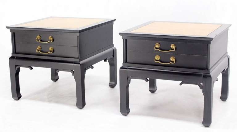 Pair of Modern Black Lacquer Gold Leaf-Top End Tables 4