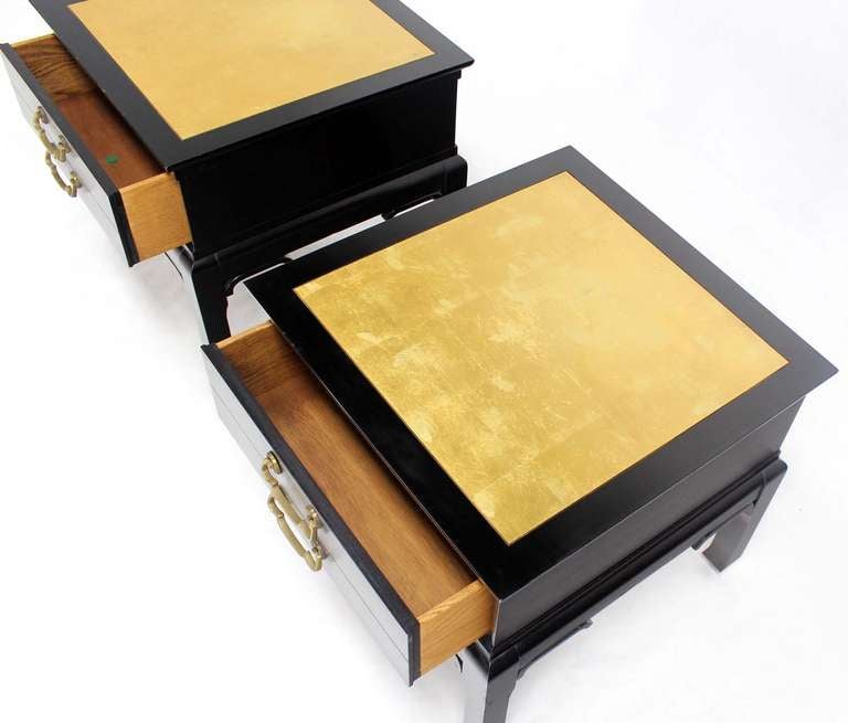 Pair of Modern Black Lacquer Gold Leaf-Top End Tables 2