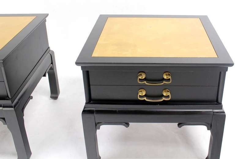 Pair of Modern Black Lacquer Gold Leaf-Top End Tables 1