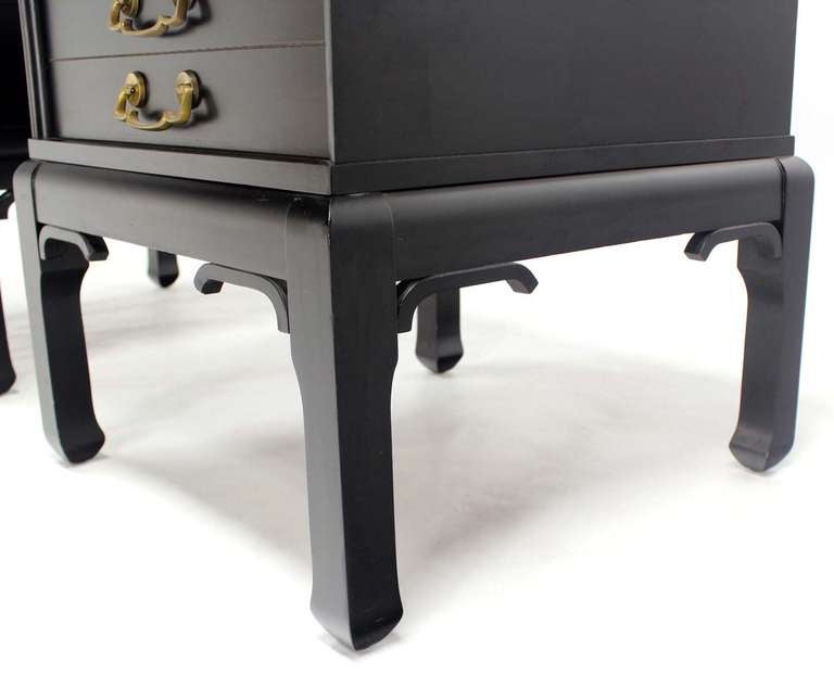American Pair of Modern Black Lacquer Gold Leaf-Top End Tables