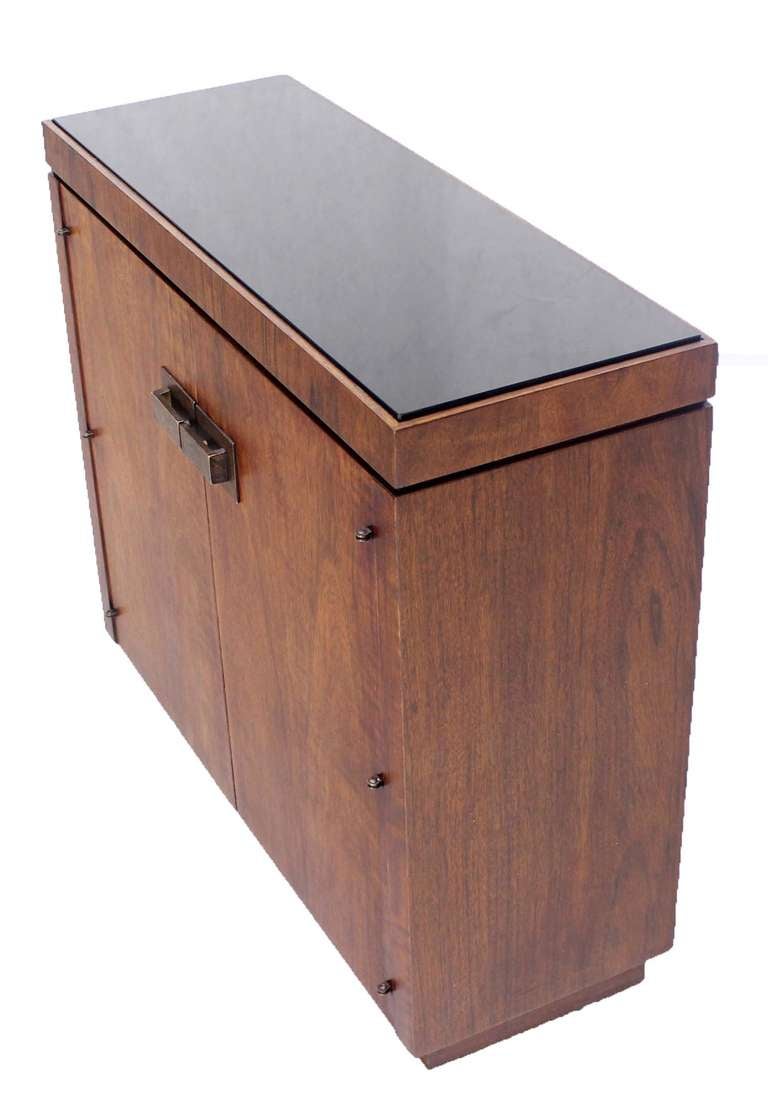 Mid-Century Modern Mid Century Art Deco Walnut Console Cabinet Smoked Glass Top