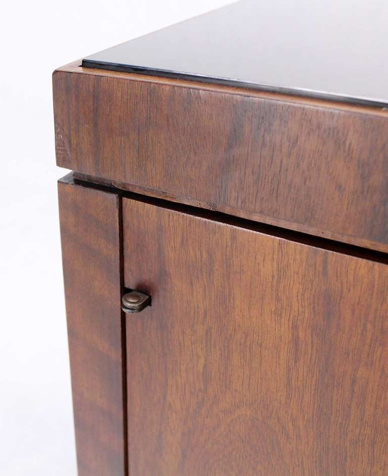 20th Century Mid Century Art Deco Walnut Console Cabinet Smoked Glass Top