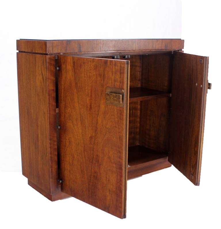 Mid Century Art Deco Walnut Console Cabinet Smoked Glass Top In Excellent Condition In Rockaway, NJ