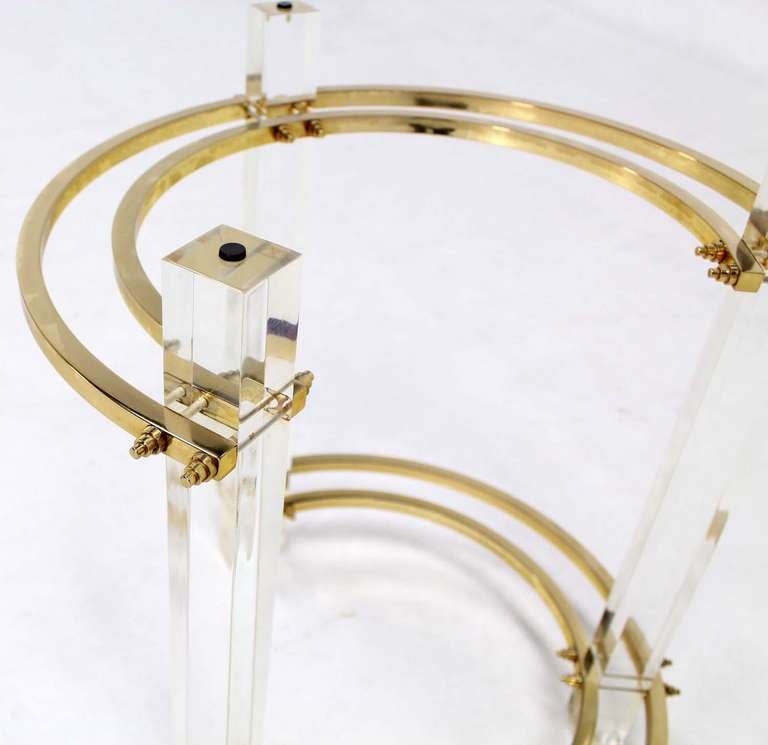 Mid-Century Modern Brass Lucite Base Glass Top Mid Century Occasional Coffee End Table Stand
