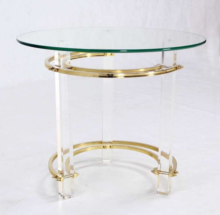 American Brass Lucite Base Glass Top Mid Century Occasional Coffee End Table Stand