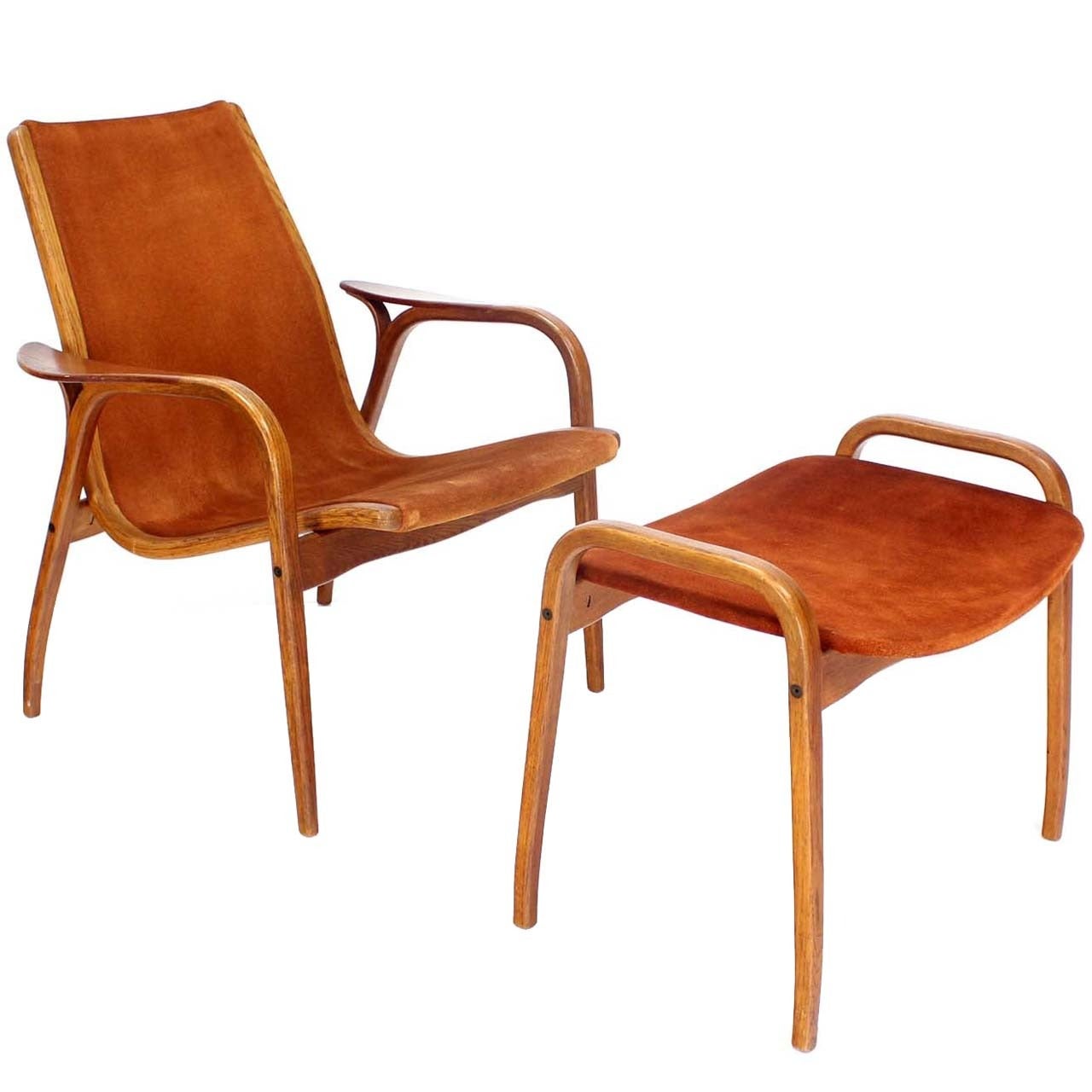 Danish Mid-Century Modern Suede Lounge Chair and Ottoman by Yngve Ekstrom