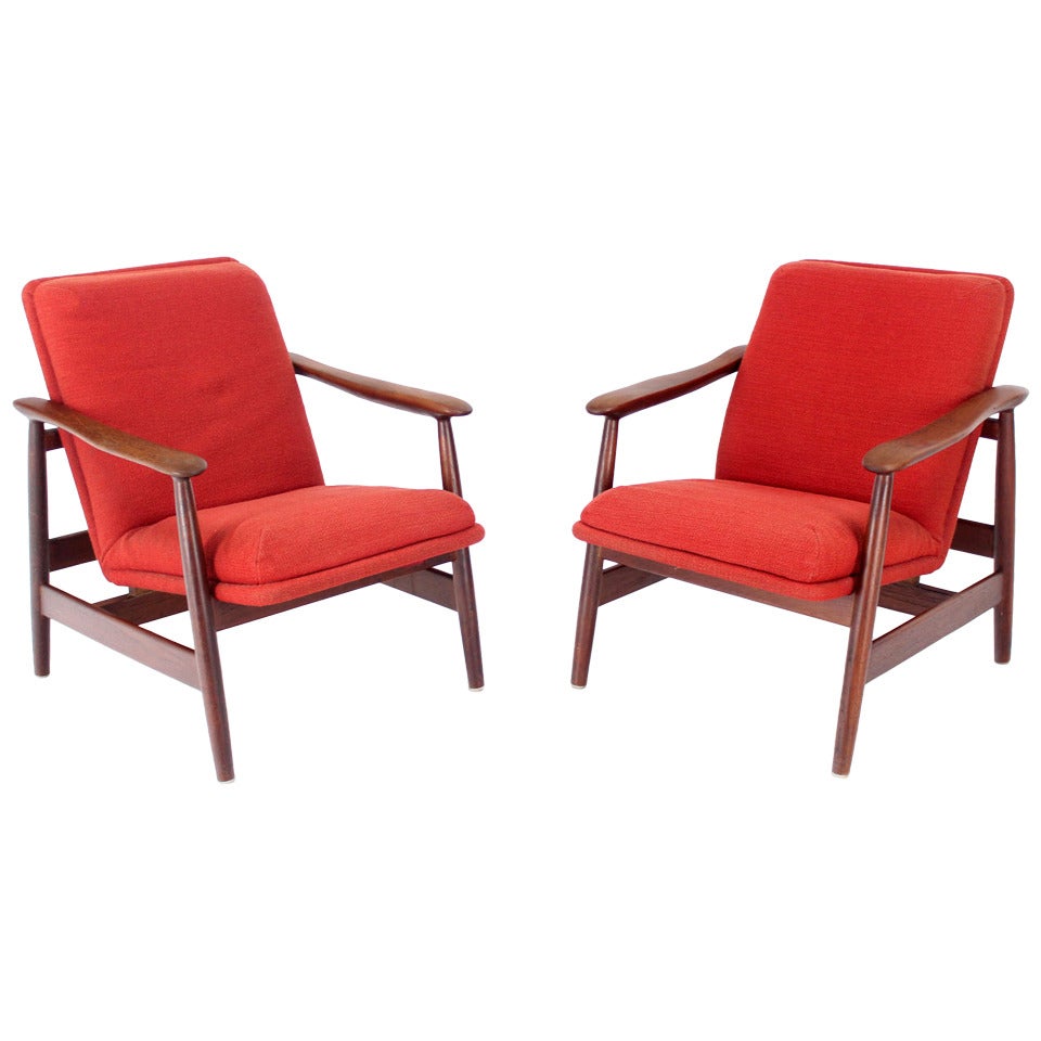 Pair of Mid-Century Danish Modern Solid Oiled Walnut Lounge Chairs
