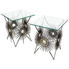 Pair of Sunburst Base End or Side Tables by William Bowie