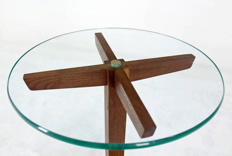 Mid-Century Modern Pair of Mid Century Modern Glass Top Solid Walnut X-Base End or Side Tables