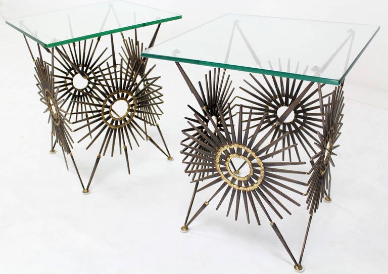 Pair of Sunburst Base End or Side Tables by William Bowie 3