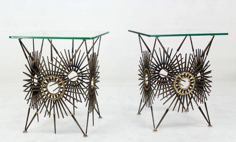 American Pair of Sunburst Base End or Side Tables by William Bowie