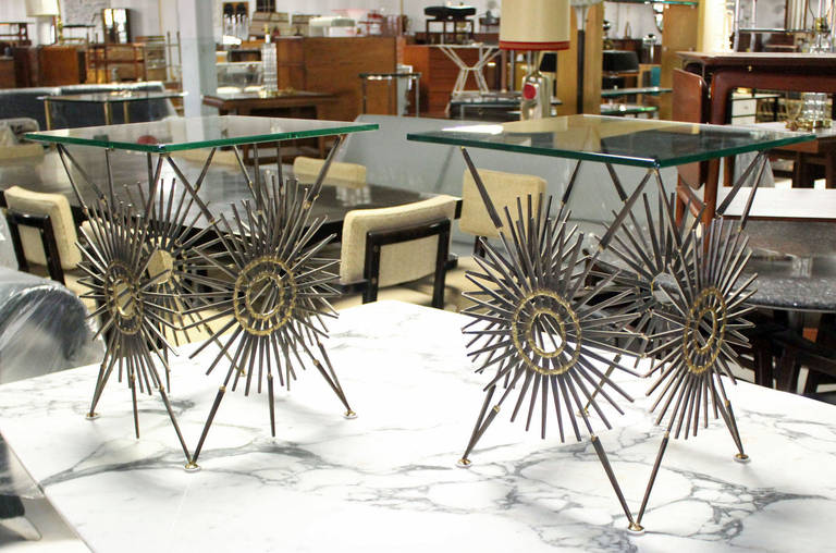 Pair of Sunburst Base End or Side Tables by William Bowie 2