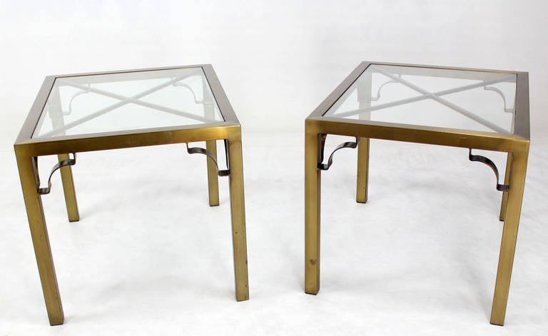 Pair of rectangle brass finish end table in style of Mastercraft.