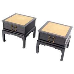 Pair of Modern Black Lacquer Gold Leaf-Top End Tables