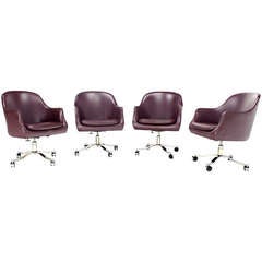 Nicos Zographos Set of Four Leather Armchairs on Stainless Steel Bases