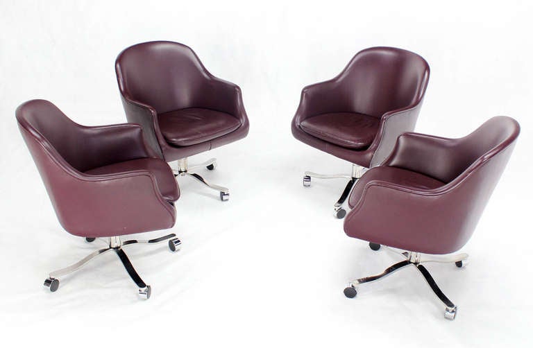 Nicos Zographos Set of Four Leather Armchairs on Stainless Steel Bases 3
