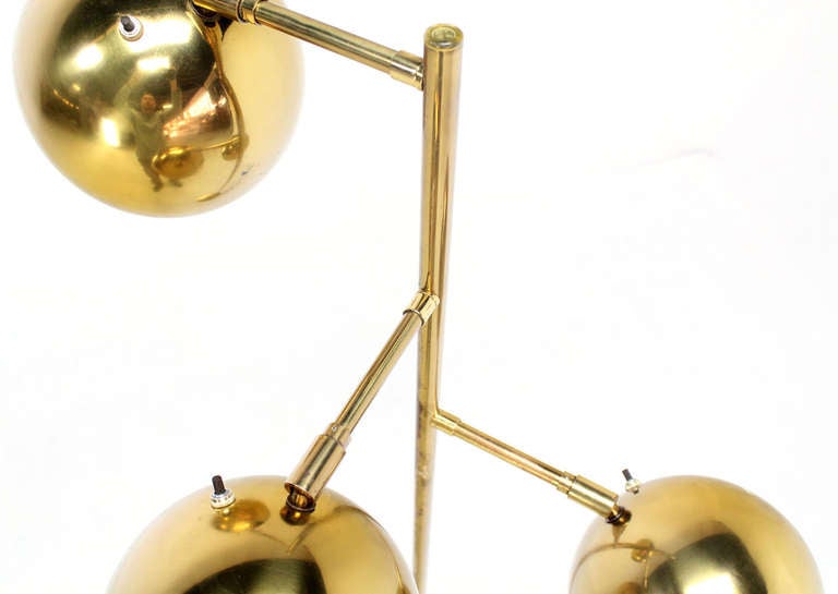 20th Century Mid Century Modern Brass Globe Shades Floor Lamp