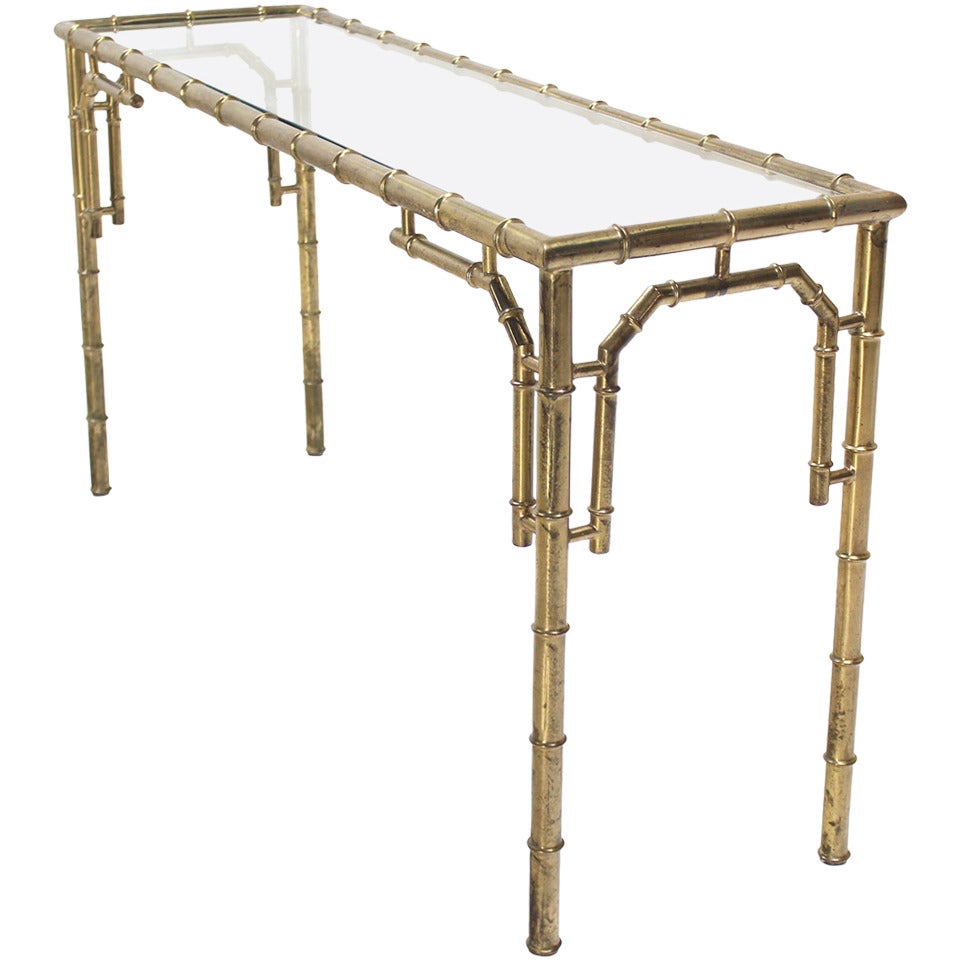 Faux Bamboo Metal and Glass Console or Sofa Table