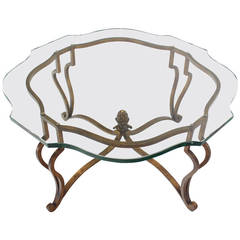 Gold Gilded Wrought Iron Base, Glass-Top Hollywood Regency Coffee Table