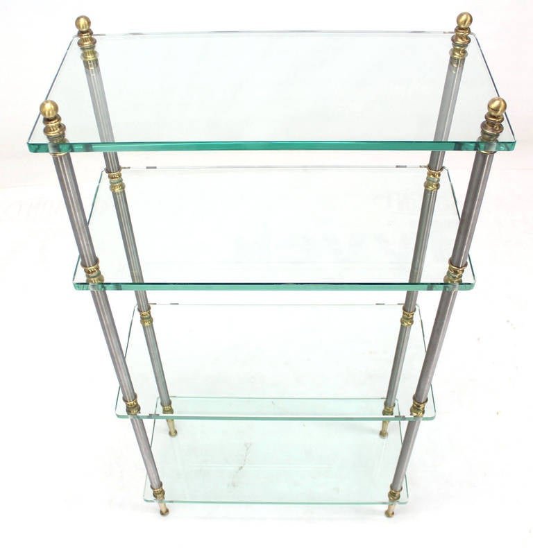 20th Century Glass, Chrome and Brass Etagere