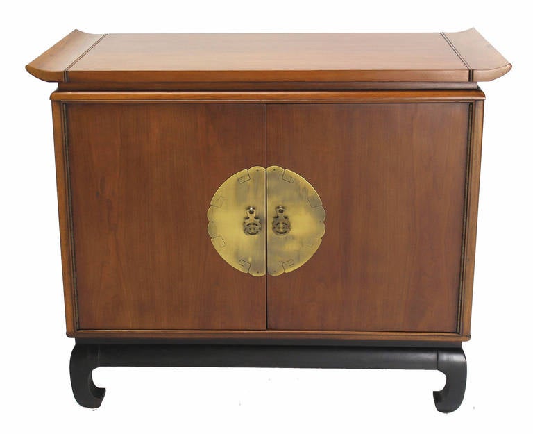 Oriental Modern Walnut Server Cabinet In Excellent Condition For Sale In Rockaway, NJ
