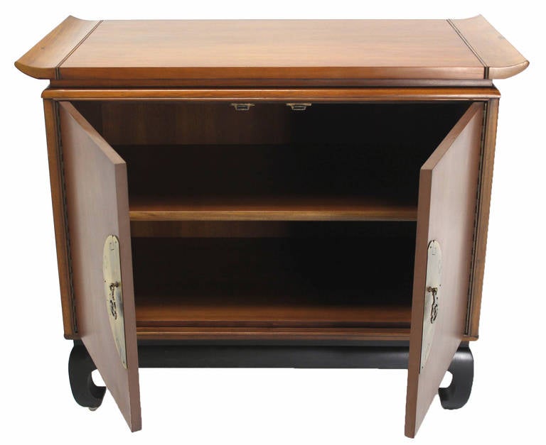 Oriental Modern Walnut Server Cabinet For Sale 1