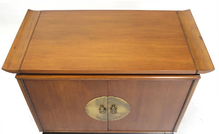Oriental Modern Walnut Server Cabinet For Sale 2