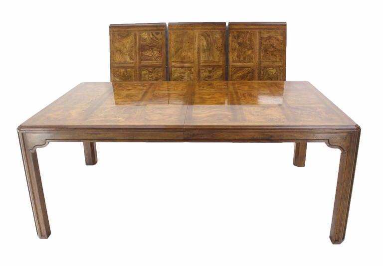 Long Drexel Modern Burl Wood Dining Banquet Table with Three Leaves 3