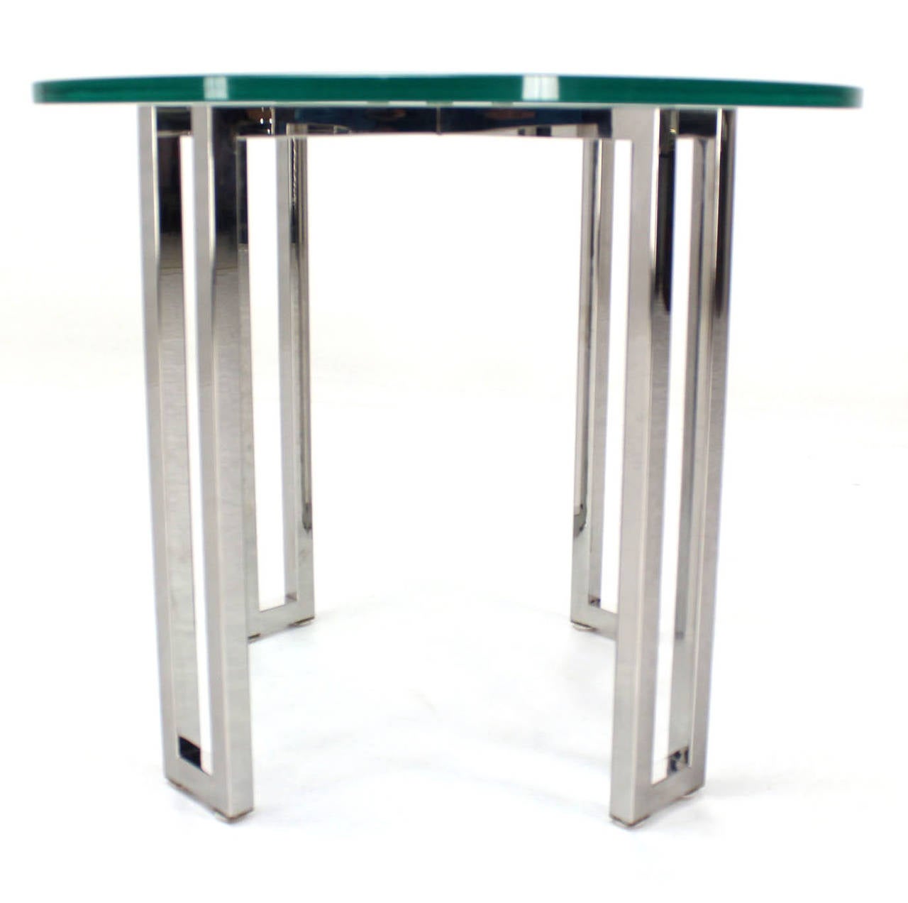 American Mid-Century Modern Round Chrome Base and Glass-Top Side Table