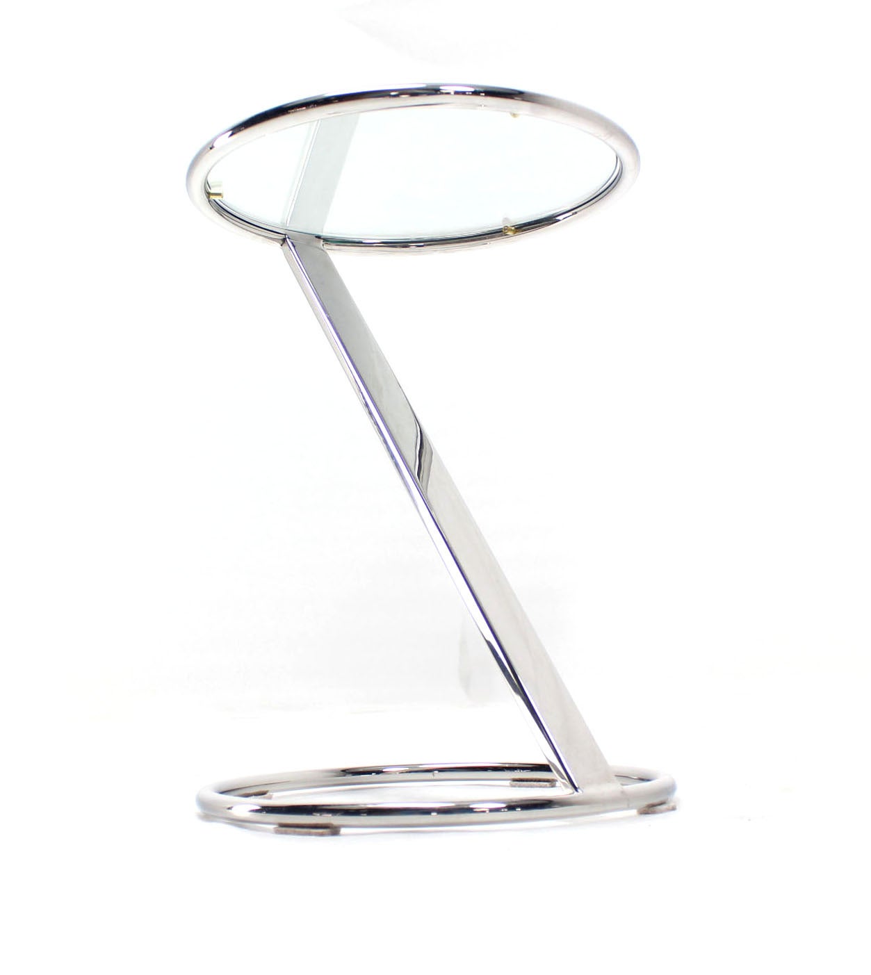 American Chrome and Glass Mid-Century Modern Z-Shape End Table Stand
