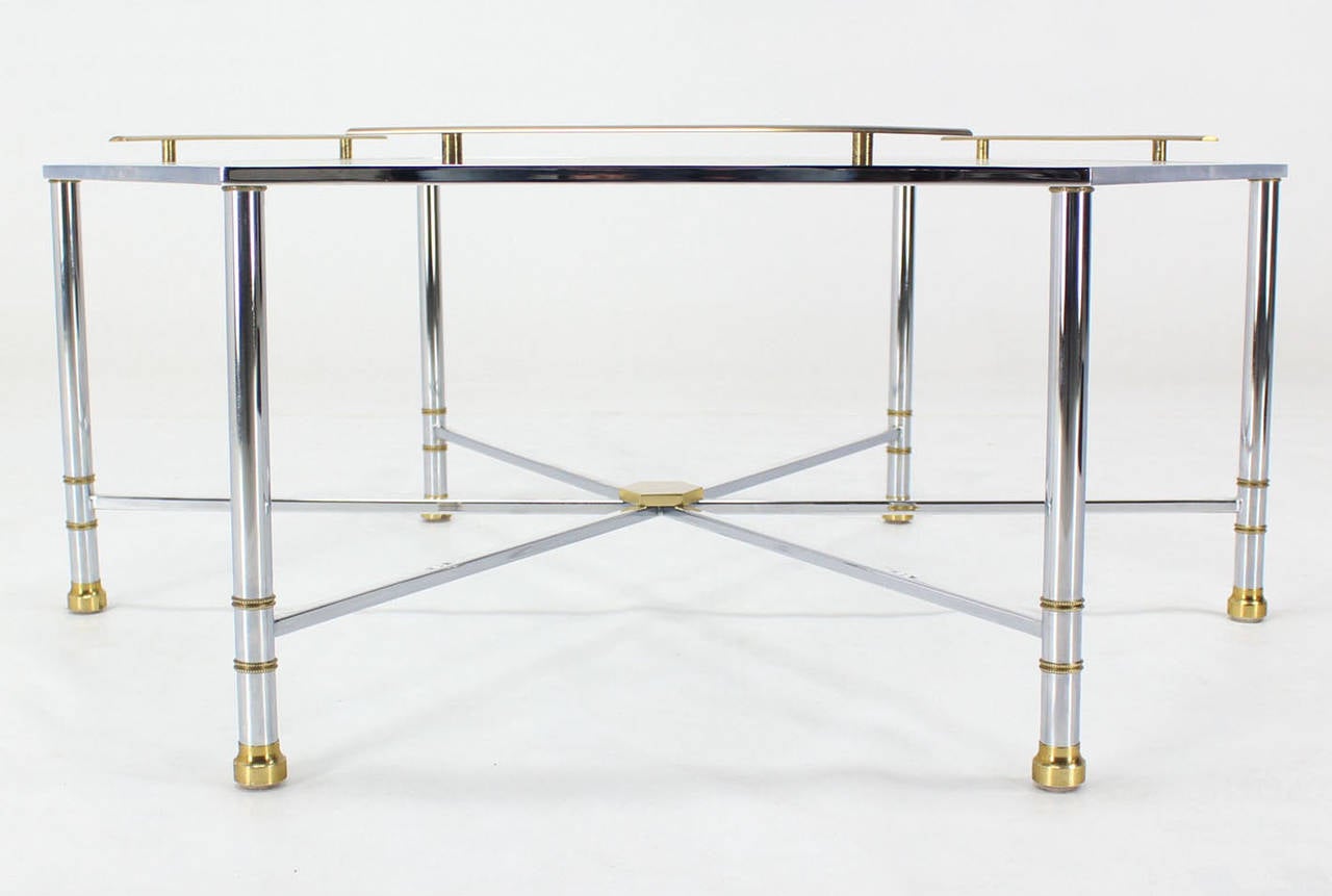 Polished Chrome Brass Glass Hexagon Coffee Table Maison Jansen