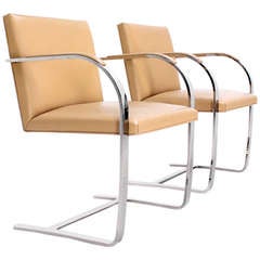 Pair of Mid Century Modern Crome Leather Brno Chairs Mies